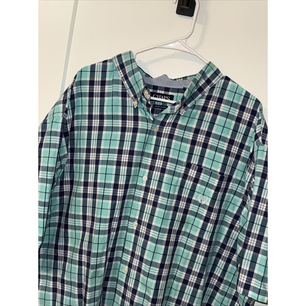 Chaps Easy Care Men's Casual Button-Up Shirt Green Check 3XL Short Sleeve Woven